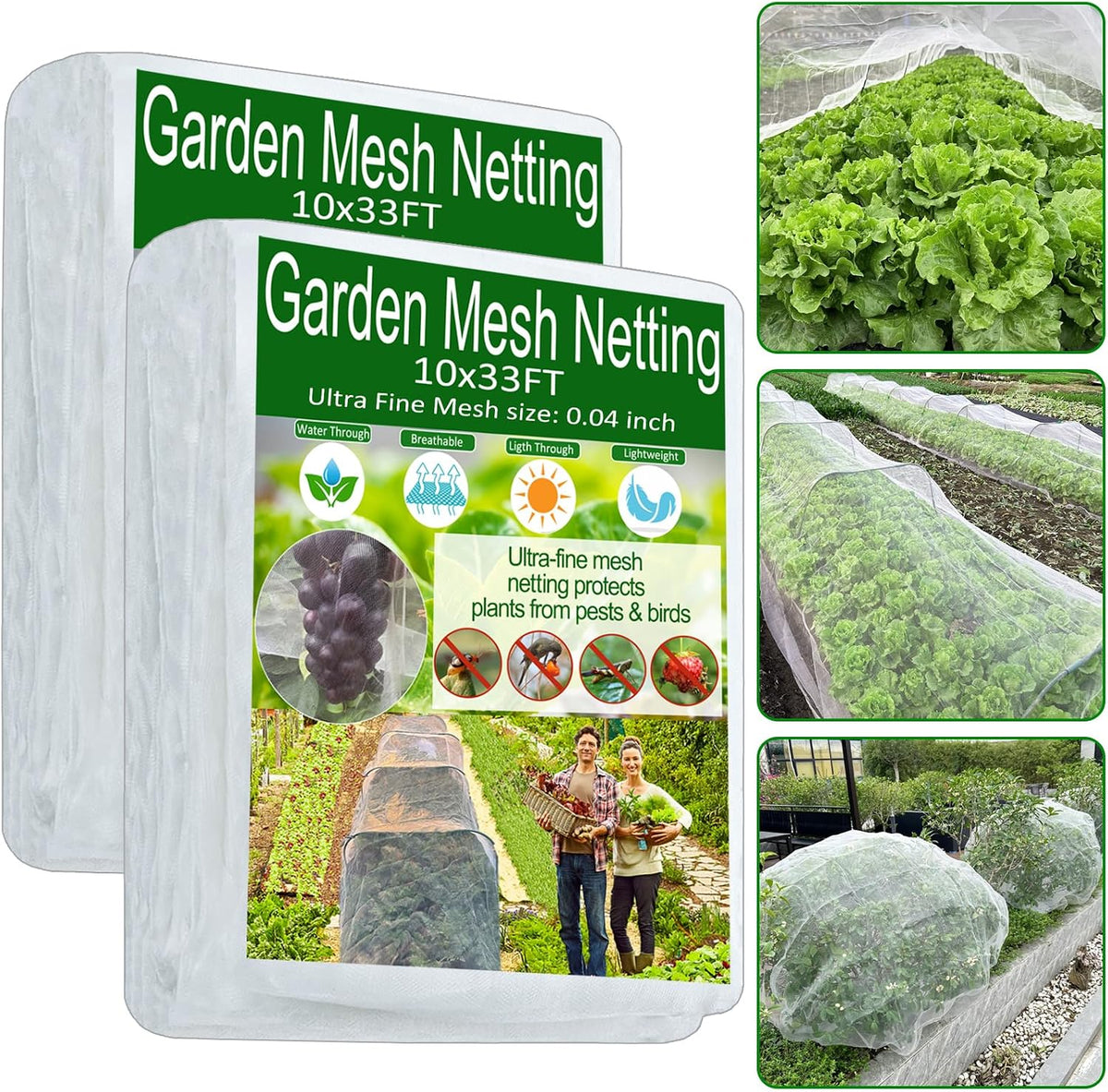 2 Pack Garden Netting - 10x33Ft,Ultra Fine Mesh Netting,Raised Bed Plant Covers Netting Barrier Net Protect Fruit Flower Vegetables Crops from Tiny Pests Insect Birds Deer Squirrels