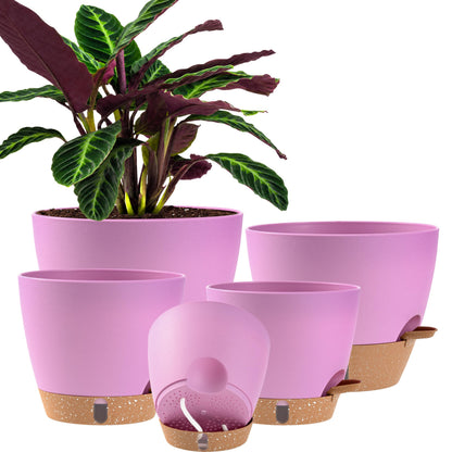 Self Watering Pots for Inoor Ourdoor Plants 8/7/6.5/6/5" Plastic Planters