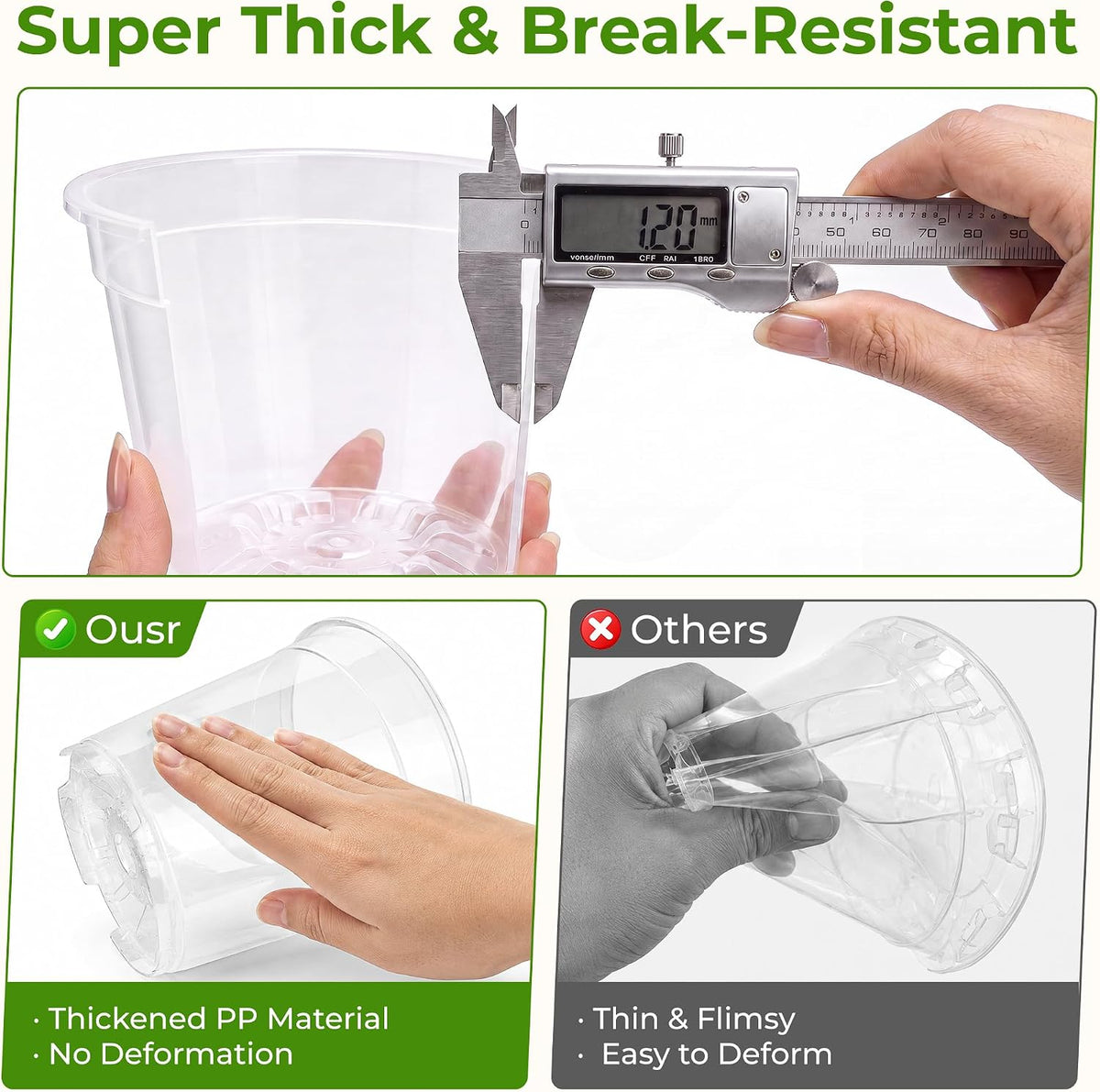 Sturdy 12 Pack Clear Nursery Pots 5/6/6.5/7.5/8/10 Inch with Drainage Holes