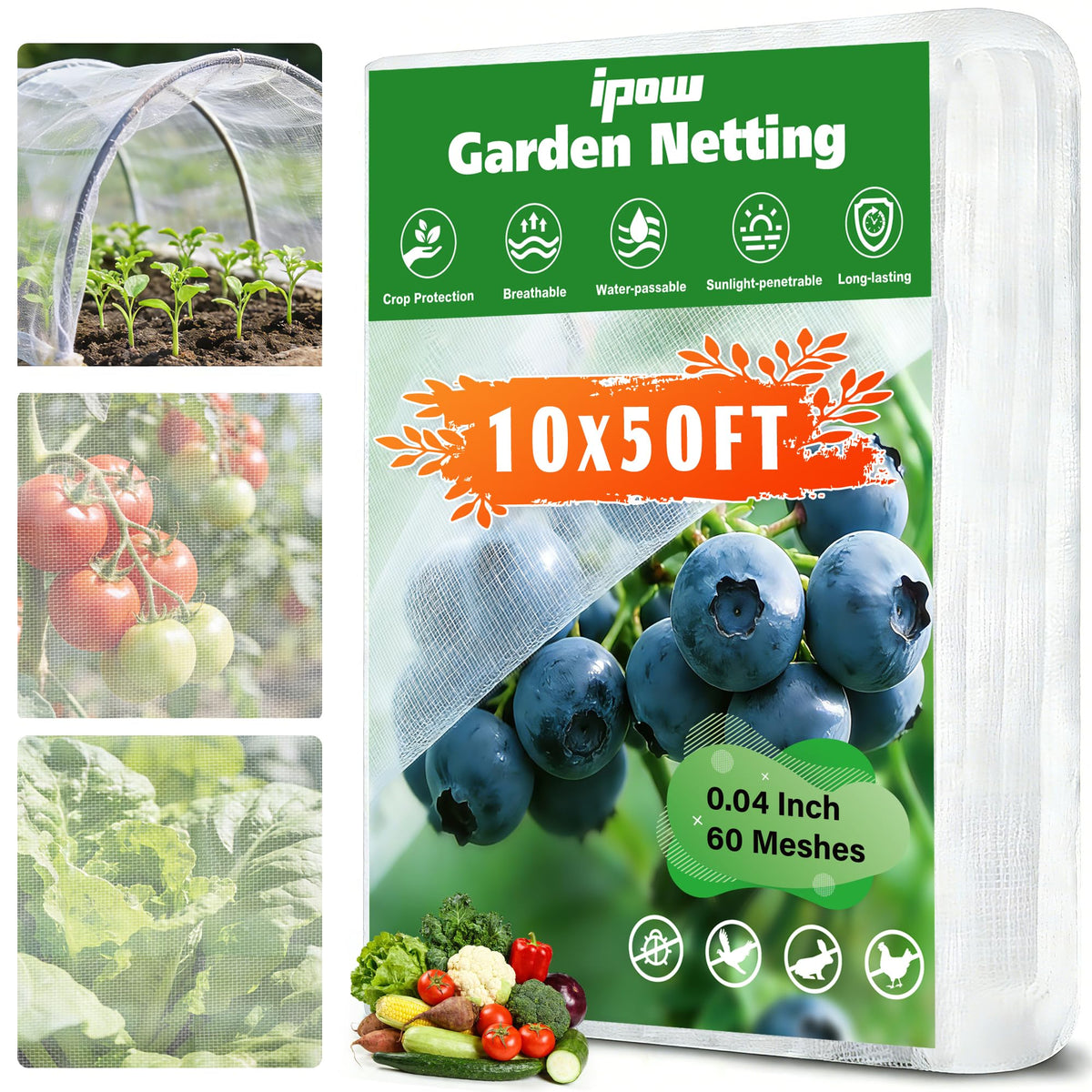 10 X 50FT Garden Mesh Netting Ultra Fine Mesh Netting Pest Barrier, Insect Bug Bird Netting for Vegetables Fruit Flower Garden Protection, Thickened 60 Mesh Row Covers Fabric Screen from Birds Bugs