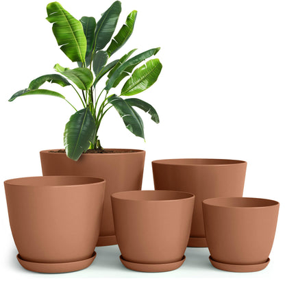 Plant Pots Indoor with Drainage, 5 Pack Multi-Size Planters Set, White