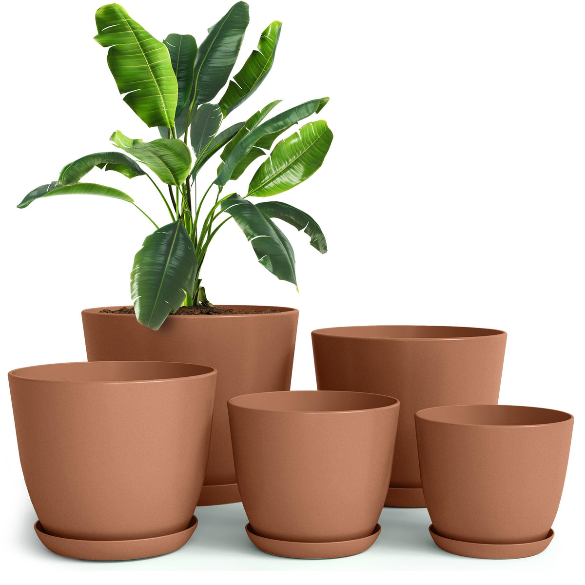 Plant Pots Indoor with Drainage, 5 Pack Multi-Size Planters Set, Black