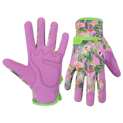 HANDLANDY Work Gloves for Women, Breathable Leather Gardening Glove for Yard Maintenance, Hand Protection with Touch Screen