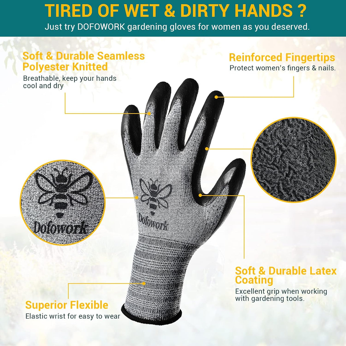DOFOWORK Gardening Gloves - 6 Pair Gardening Gloves for Women/Men with Grip