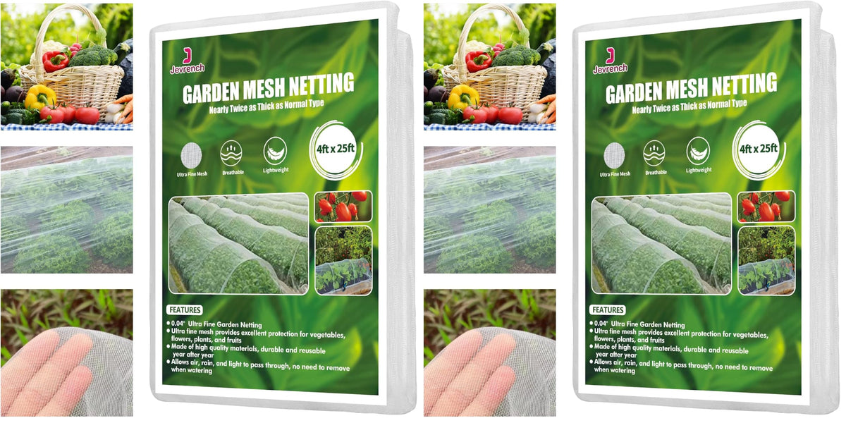 Jevrench 4 x 25 ft Garden Netting Row Cover, Ultra Fine Mesh for Plants