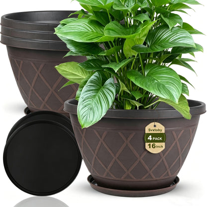4 Pack 10 inch Plant Pot for Outdoor Indoor, Plastic Flower Pots with Trays