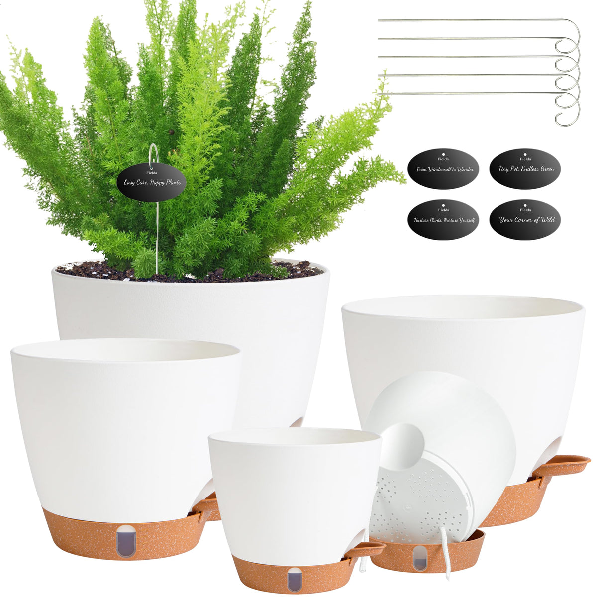 Self Watering Pots for Inoor Ourdoor Plants 8/7/6.5/6/5" Plastic Planters