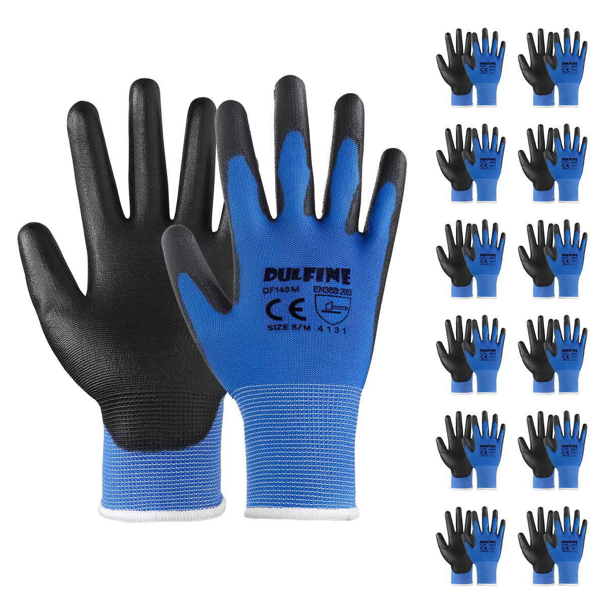 DULFINE Safety Work Gloves for Men & Women 12 Pairs, PU Coated Red L