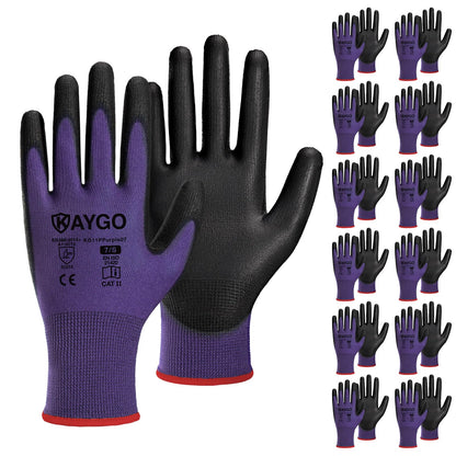 KAYGO Safety Work Gloves for Men Women, PU Coated Palm & Fingers, KG11P