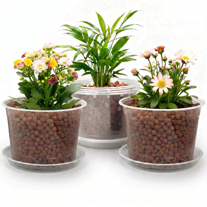 10/8/6/4 Inch Clear Nursery Pots with Drainage Holes and Saucers, 12 Pack Large Clear Pots for Plants Variety Pack, Plastic Nursery Pots for Succulents, Seedings, Herbs, Flowers, Vegetables