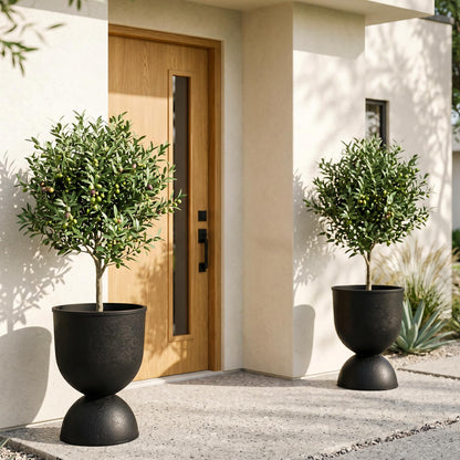 KOL 15 Inch Tall Planters, Beige Plastic Urn Planters, 2 Pack