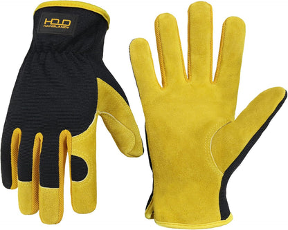 HANDLANDY Leather Gardening Gloves, Leather Work Gloves for Men Women