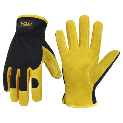 HANDLANDY Leather Gardening Gloves, Leather Work Gloves for Men Women