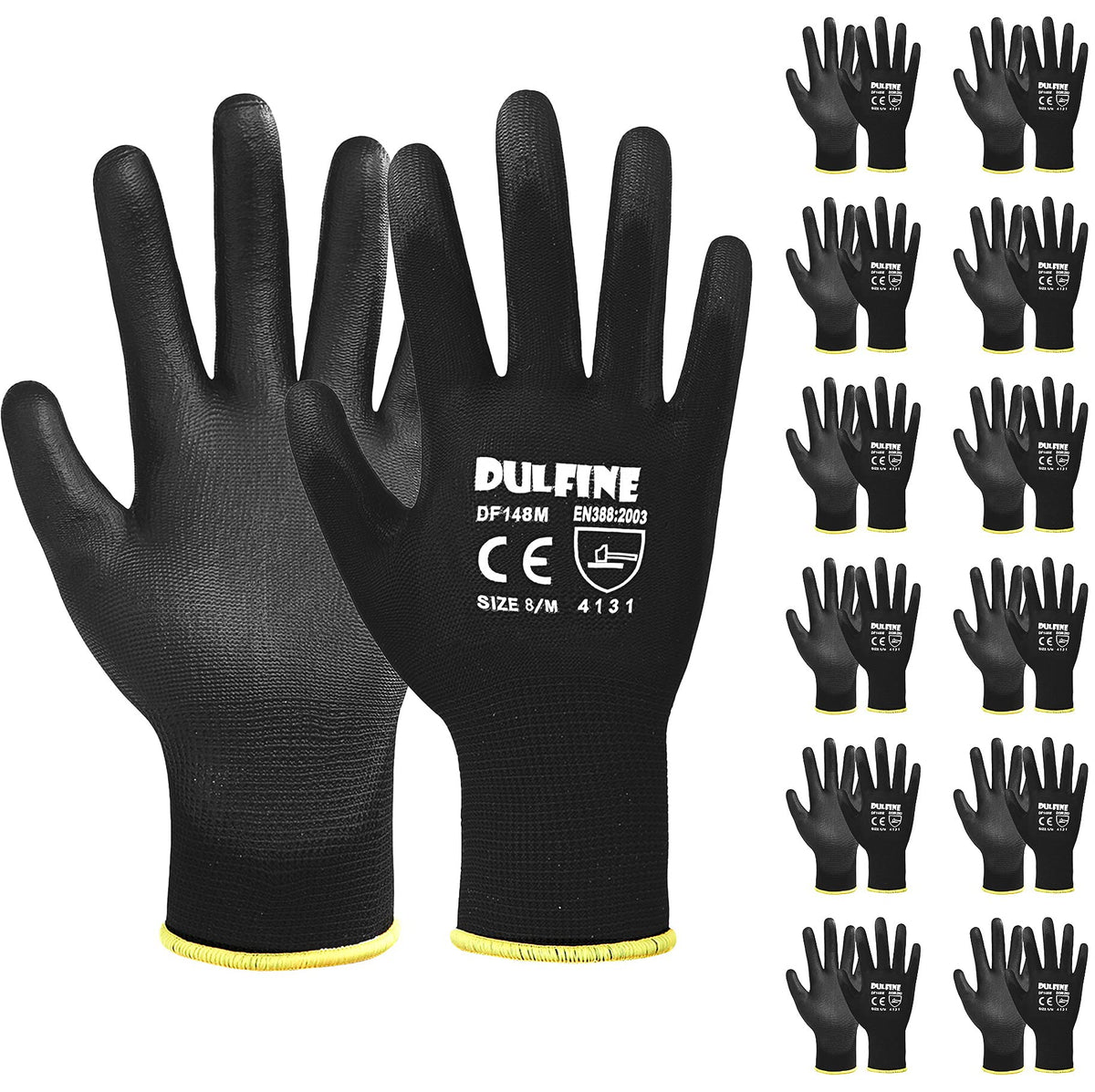 DULFINE Safety Work Gloves for Men & Women 12 Pairs, PU Coated Red L