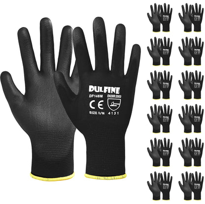 DULFINE Safety Work Gloves for Men & Women 12 Pairs, PU Coated Red L