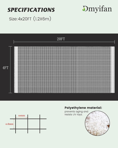4x20Ft Ultra Fine Garden Mesh Netting Thicken Protection Netting for Vegetable Plant Fruits Health Growing, White Screen Barrier Net for Pest Bird Mosquito