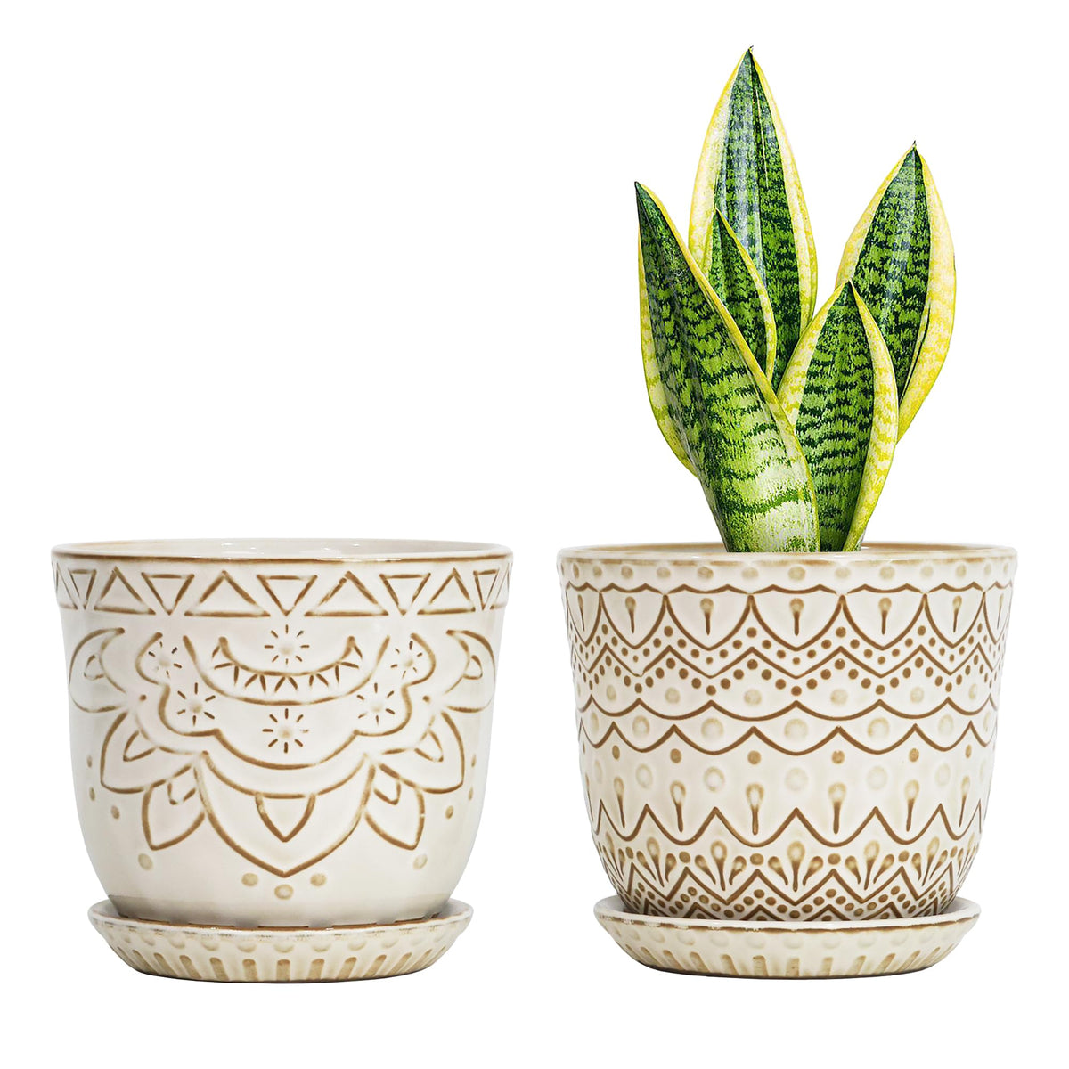Gepege Ceramic Plant Pots, 6 Inch Indoor Planters with Drainage & Saucers