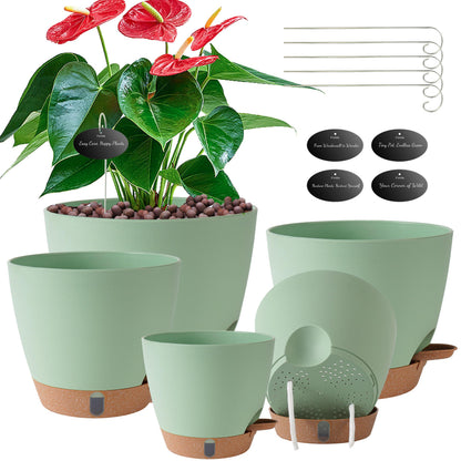 Self Watering Pots for Inoor Ourdoor Plants 8/7/6.5/6/5" Plastic Planters