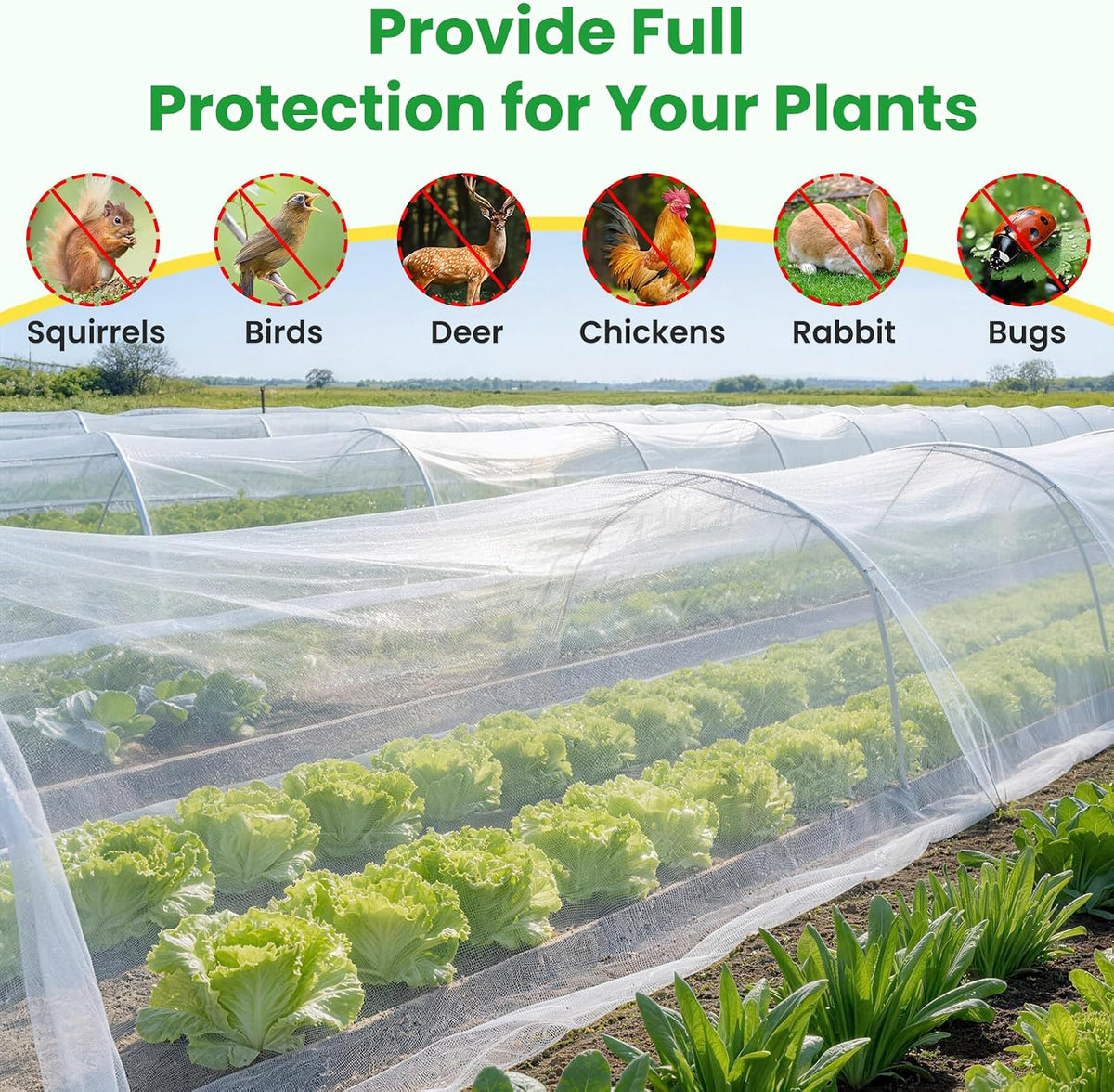 Garden Netting, 10x50Ft Thicken Ultra Fine Mesh Insect Netting, Garden Netting for Raised Beds, Greenhouse Row Cover Barrier for Birds Animals, Garden Mesh Netting for Vegetable Flowers Fruits