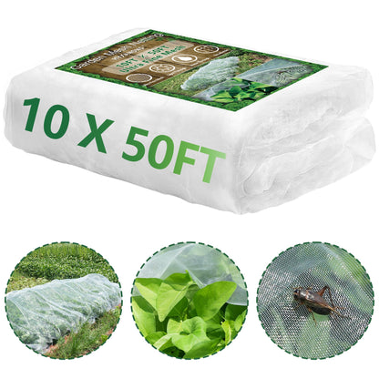 10 * 50FT Ultra Fine Garden Mesh Netting Pest Barrier, White Plant Covers for Outdoor Patio Greenhouse Crops Vegetables Fruit Flower Garden Protection, Row Covers Fabric Screen Insect Bug Bird Netting
