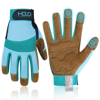 HANDLANDY Work Gloves for Women, Breathable Leather Gardening Glove for Yard Maintenance, Hand Protection with Touch Screen