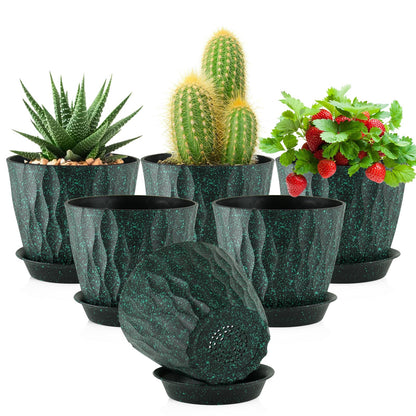 Meowell 7/6.5/6/5.5/5/4.5/4 inch Plant Pots for Indoor Outdoor Plants, 7 Pack Thick Flower Pots with Drainage Holes and Saucers, Modern Wave Texture Small Plastic Planters Nursery Pots, Multicolor