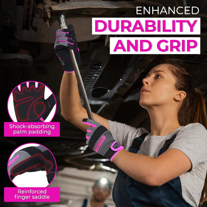 HANDLANDY Work Gloves for Women, Breathable Leather Gardening Glove for Yard Maintenance, Hand Protection with Touch Screen