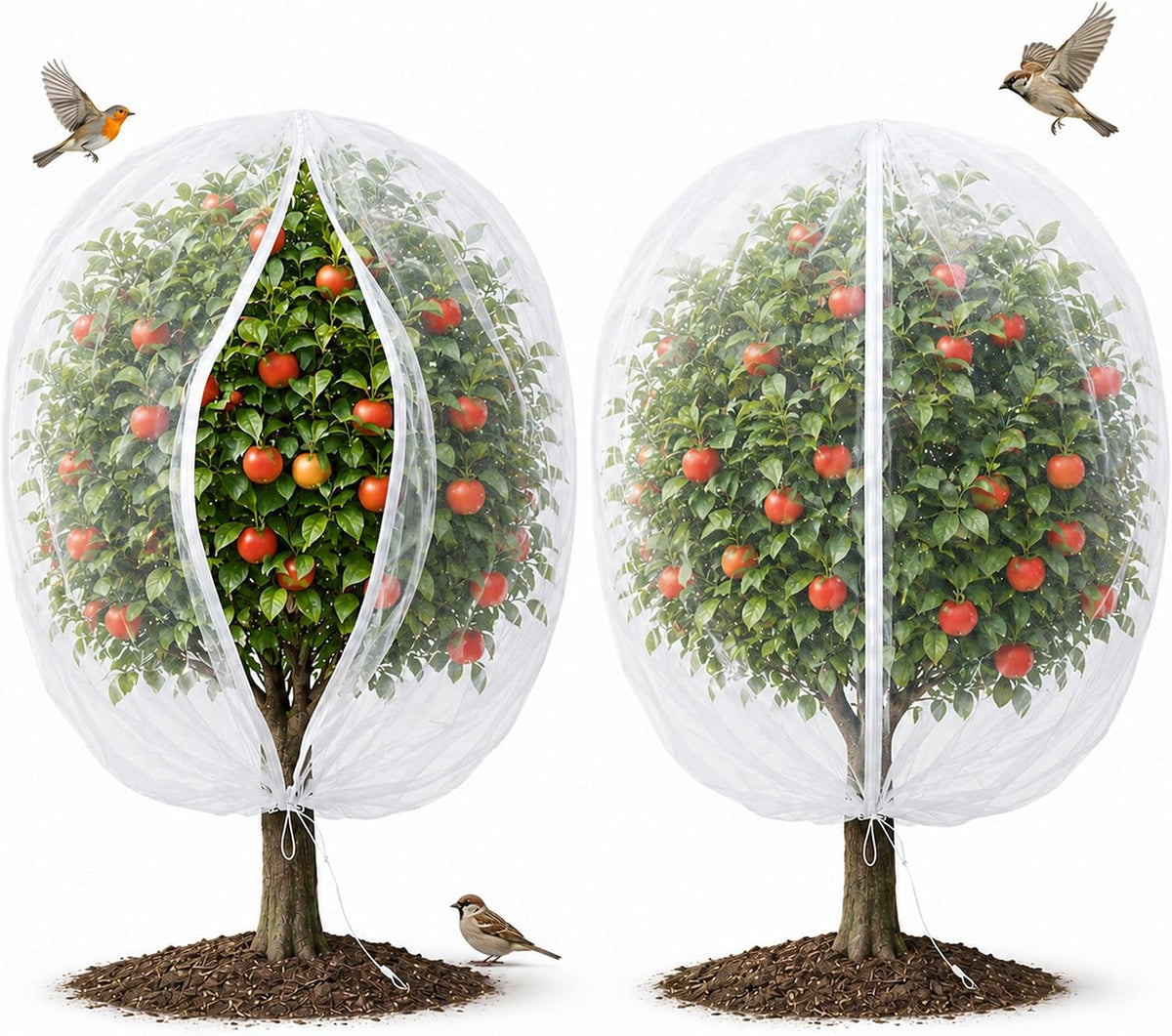 Garden Bird Netting for Insects, 2 Pack 6.5X5.7FT, Fruit Tree Netting with Zipper & Drawstring, Ultra Dense Mesh Plant Covers for Blueberry Tomato Cherry Peach Apple Trees Pest Barrier (6.5X5.7FT)