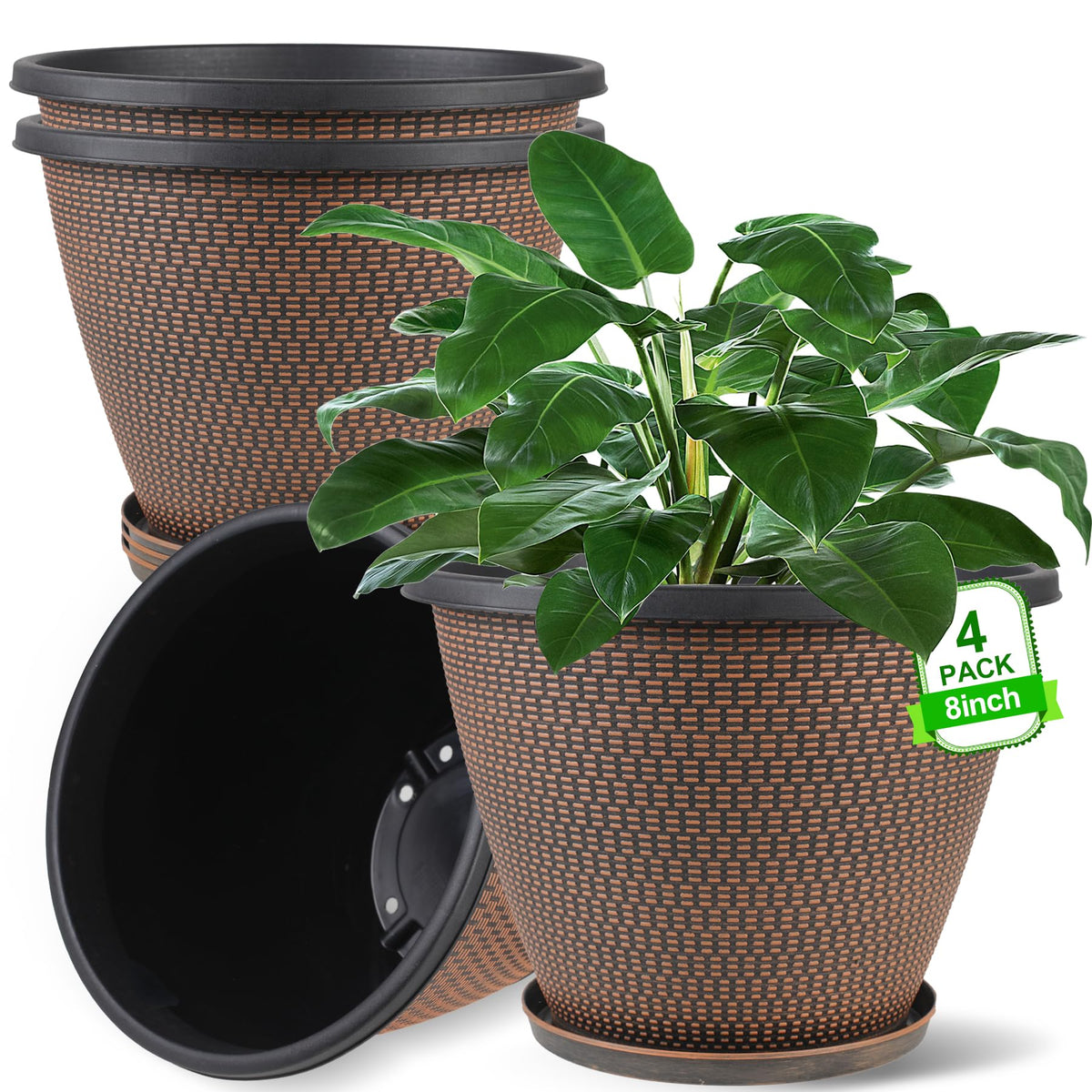 4 Pack 10 inch Plant Pot for Outdoor Indoor, Plastic Flower Pots with Trays