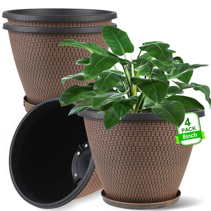 4 Pack 10 inch Plant Pot for Outdoor Indoor, Plastic Flower Pots with Trays