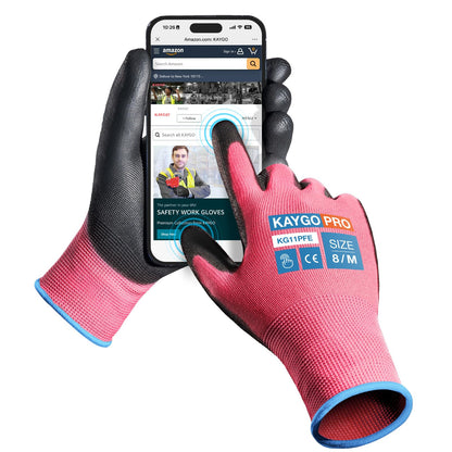 KAYGO Safety Work Gloves for Men Women, PU Coated Palm & Fingers, KG11P