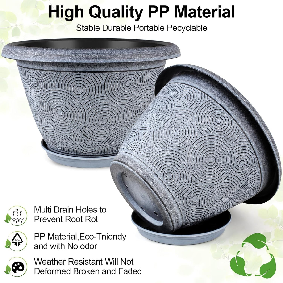 Fodetyff 8 Inch Flower Pots Planters for Indoor Outdoor Plants, 4 Pack Plastic Small Plant Pots with Drainage Hole & Tray, Modern Decorative Garden Pot with Saucer, Plant Container for House