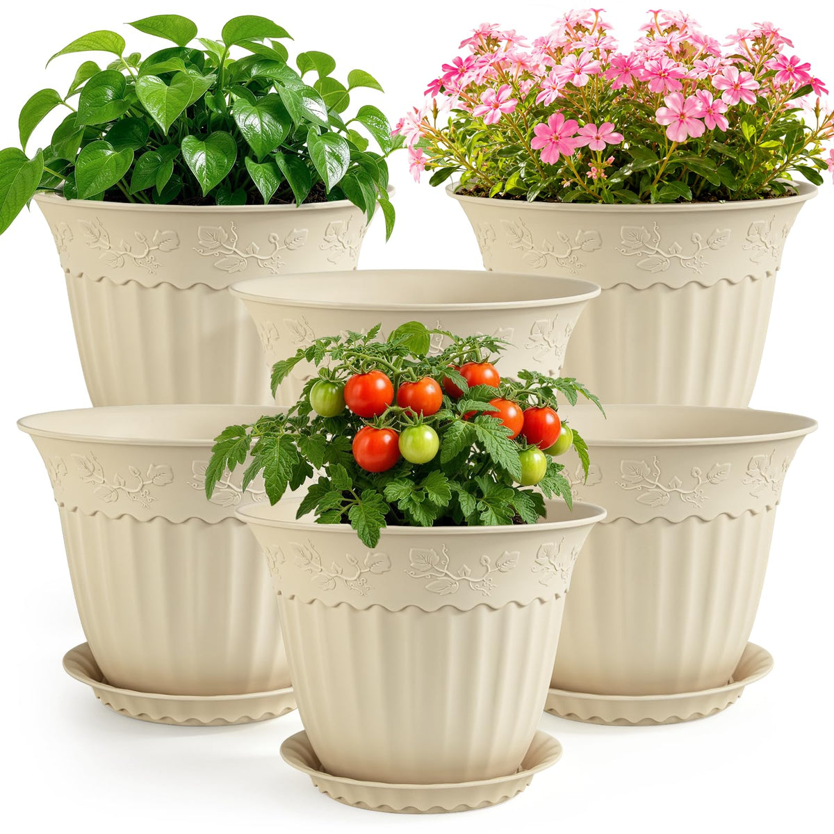 ZMTECH 6 Pack 10 Inch Plant Pots with Saucers, Blush Pink Planters