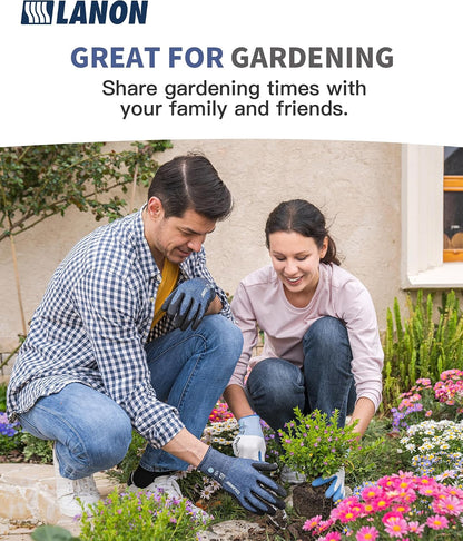 LANON Gardening Gloves for Men Women, 2 Pairs Nitrile Coated Garden Gloves with Grip, Breathable B.COMB AIR Technique, Dusty Olive & Bluebird, Medium