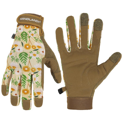 HANDLANDY Work Gloves for Women, Breathable Leather Gardening Glove for Yard Maintenance, Hand Protection with Touch Screen