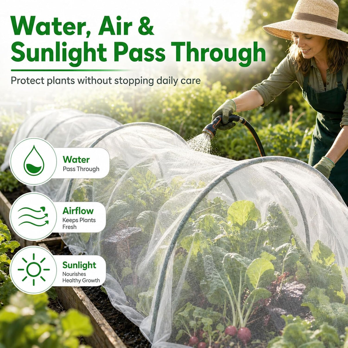 RAINFLOW Garden Netting 10 x 5 FT - 60 Mesh Plant Cover for Raised Beds