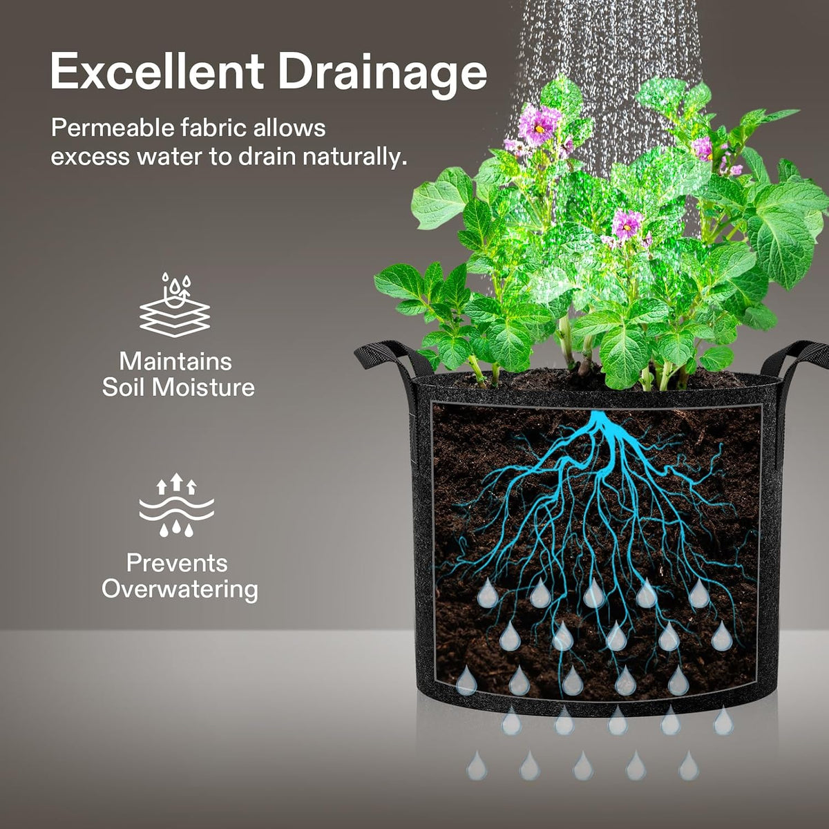 VIVOSUN 5-Pack 5 Gallon Plant Grow Bags Fabric Pots with Handles