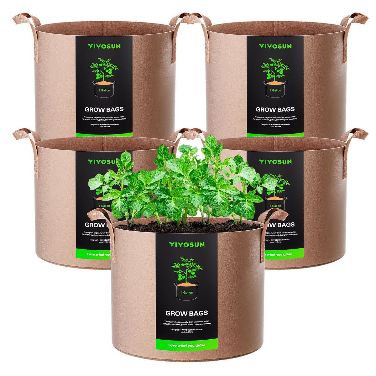 VIVOSUN 5-Pack 5 Gallon Plant Grow Bags Fabric Pots with Handles