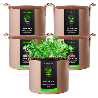 VIVOSUN 5-Pack 5 Gallon Plant Grow Bags Fabric Pots with Handles
