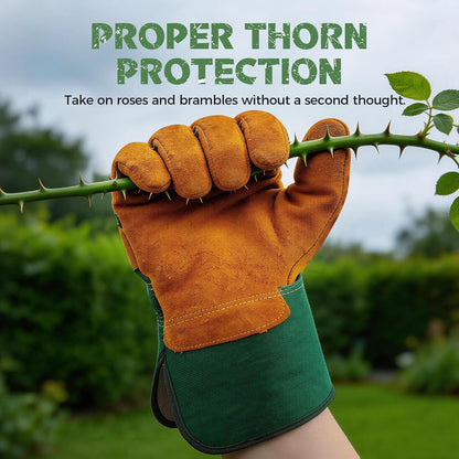 Gardening Gloves, Rose Pruning Gloves for Men & Women, Breathable Cowhide Leather Gauntlet, Best Garden Gifts & Tools for Gardener