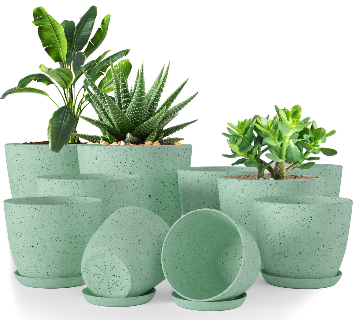 Plant Pots Indoor with Drainage, 5 Pack Multi-Size Planters Set, Black