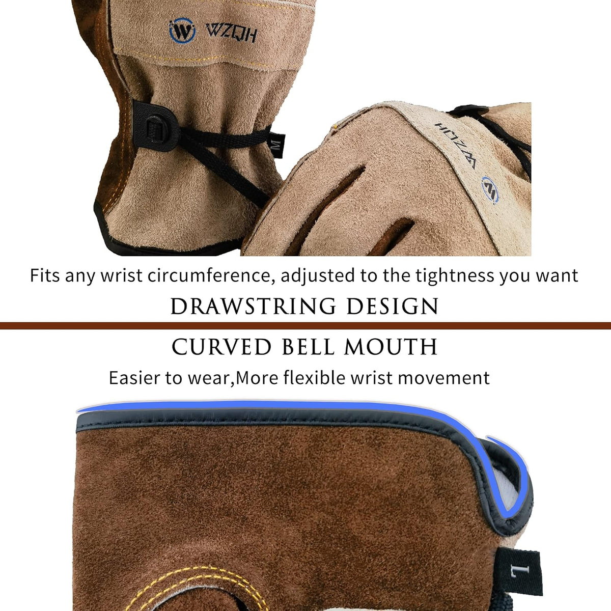 WZQH Leather Work Gloves for Men or Women.Gardening,Welding,Coffee-grey XL