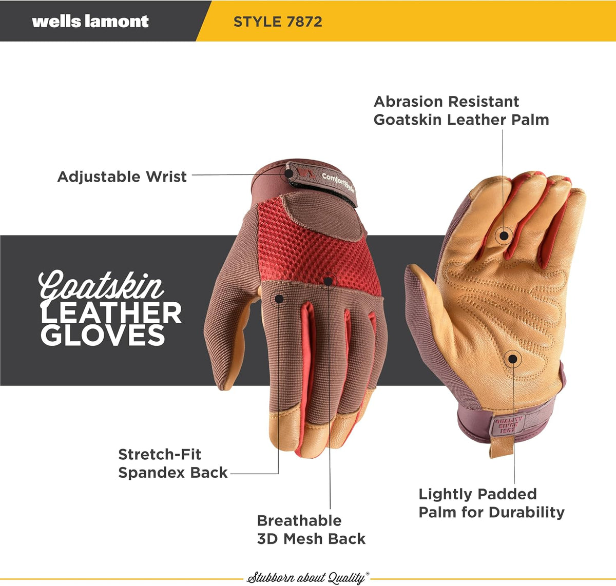 Wells Lamont Women's Breathable ComfortHyde Leather Hybrid Work Gardening Gloves, Small (7872S), Red