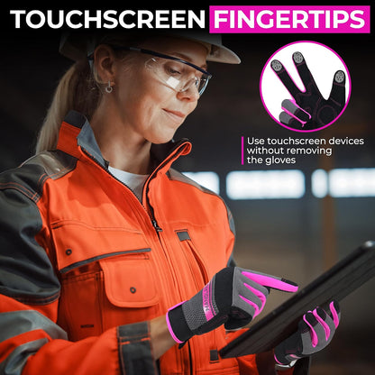 HANDLANDY Work Gloves for Women, Breathable Leather Gardening Glove for Yard Maintenance, Hand Protection with Touch Screen