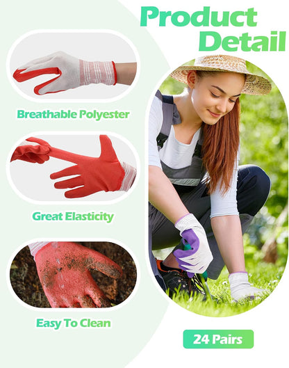 Irenare 24 Pairs Gardening Gloves Bulk for Women, Ladies' Garden Gloves