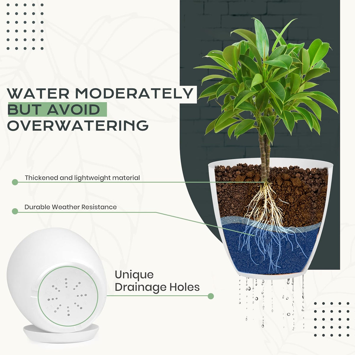 Plant Pots Indoor with Drainage, 10 Pack Multi-Size Planters Set, White