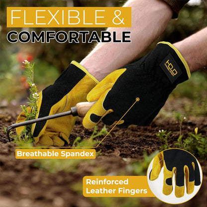 HANDLANDY Leather Gardening Gloves, Leather Work Gloves for Men Women