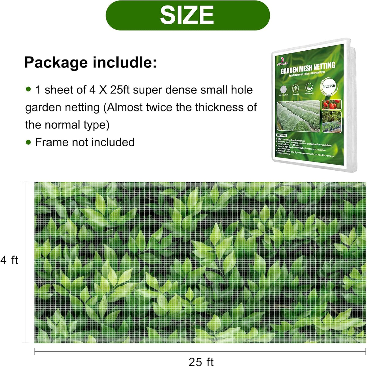 Jevrench 4 x 25 ft Garden Netting Row Cover, Ultra Fine Mesh for Plants