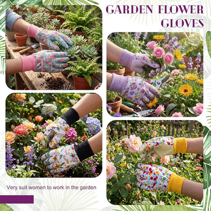 Queekay 8 Pairs Garden Gloves for Women Floral Gardening Gloves Breathable Cotton with Grip