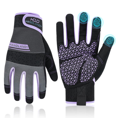 HANDLANDY Work Gloves for Women, Breathable Leather Gardening Glove for Yard Maintenance, Hand Protection with Touch Screen